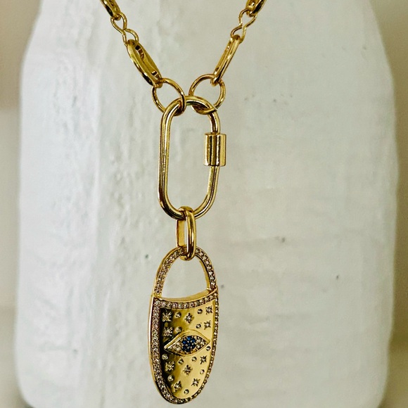 Evil eye pendant necklace, 18K gold plated necklace, carabiner connector NEW - Picture 8 of 9
